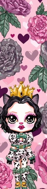 Free kawaii cats bookmark featuring a cat wearing lipstick and a crown